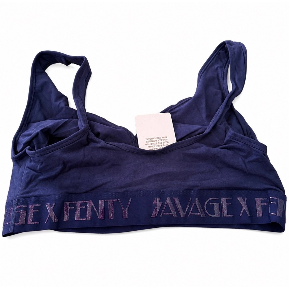 Savage X Fenty Forever Savage Bralette 2X Navy Blue Cotton Logo Band Bra NWT - Picture 4 of 7
